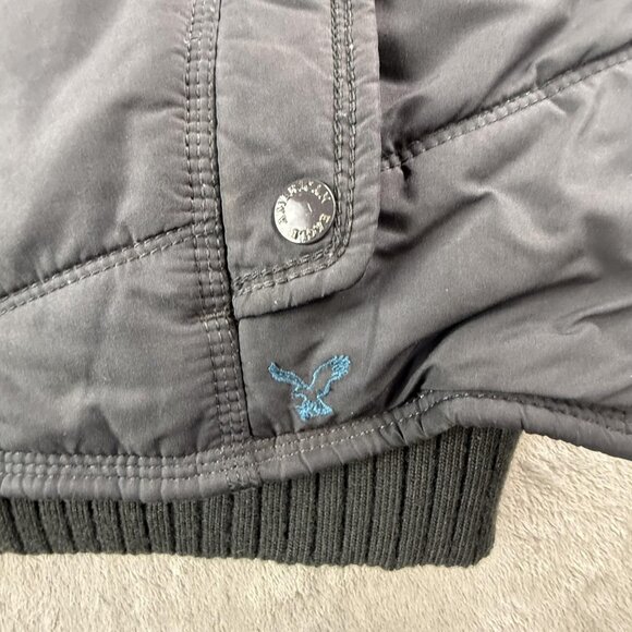 American Eagle Vest Womens Large Blue Hooded Sherpa Lined Quilted Full Zip Y2K - Picture 4 of 14